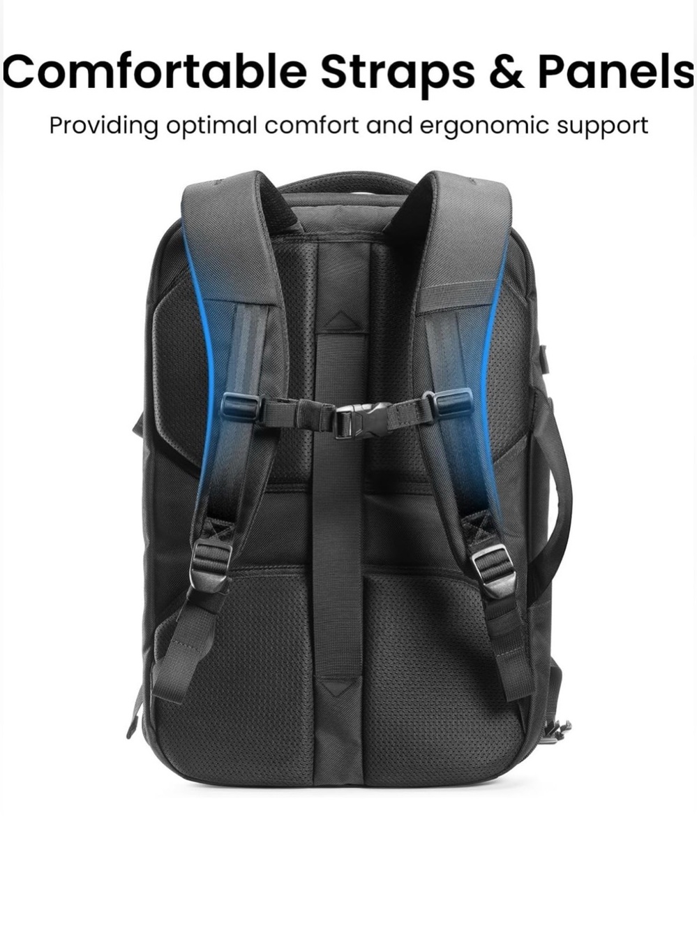 tomtoc Travel Backpack 40L, TSA Carry On Bag Flight Approved, Black - Picture 3 of 10